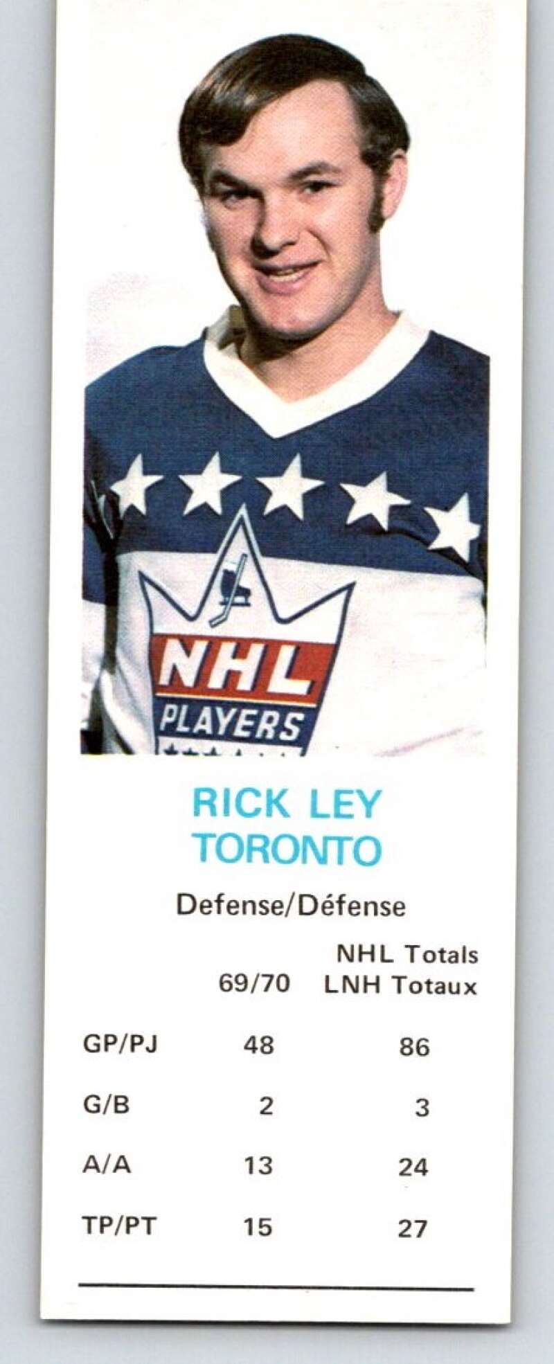 1970-71 Dad's Cookies #71 Rick Ley Toronto Maple Leafs X308