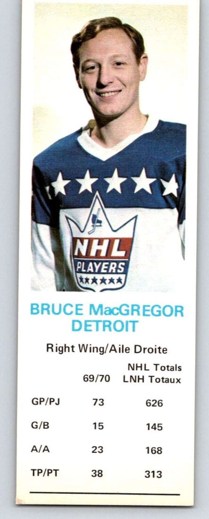 1970-71 Dad's Cookies #72 Bruce MacGregor Detroit Red Wings X309