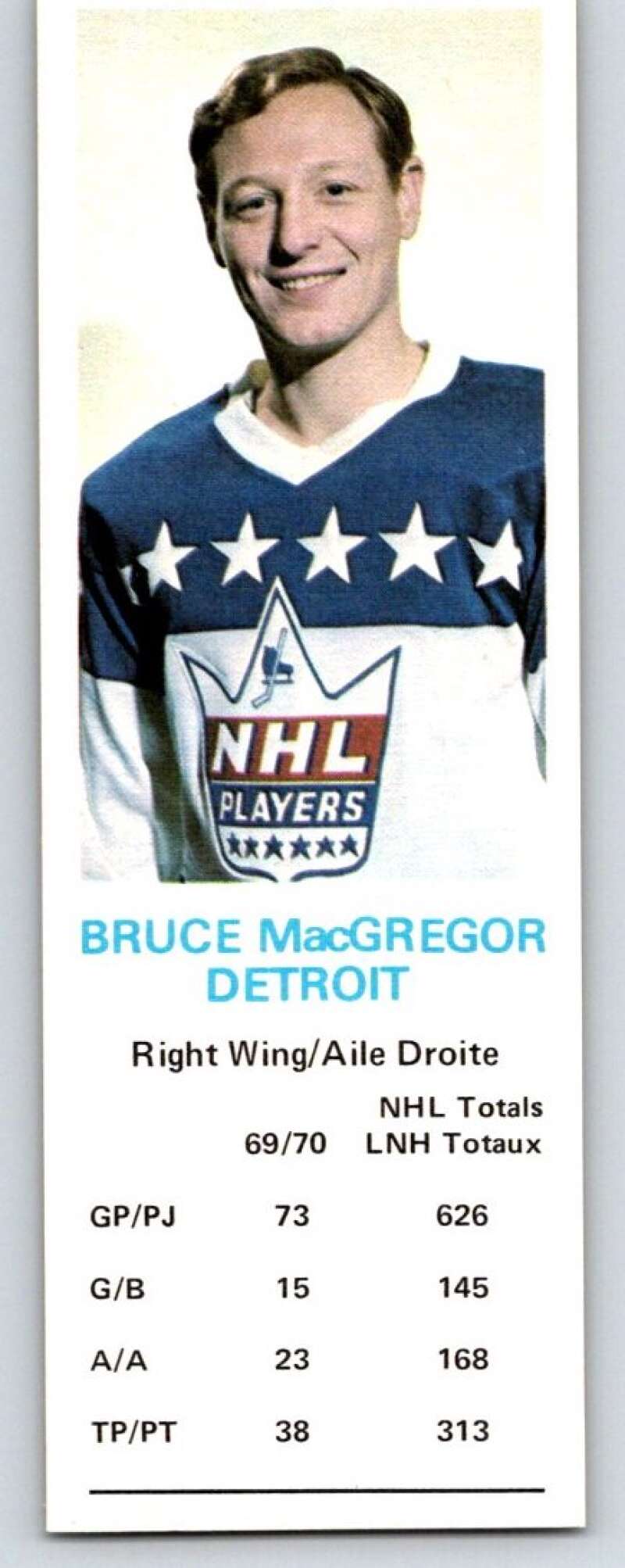 1970-71 Dad's Cookies #72 Bruce MacGregor Detroit Red Wings X310