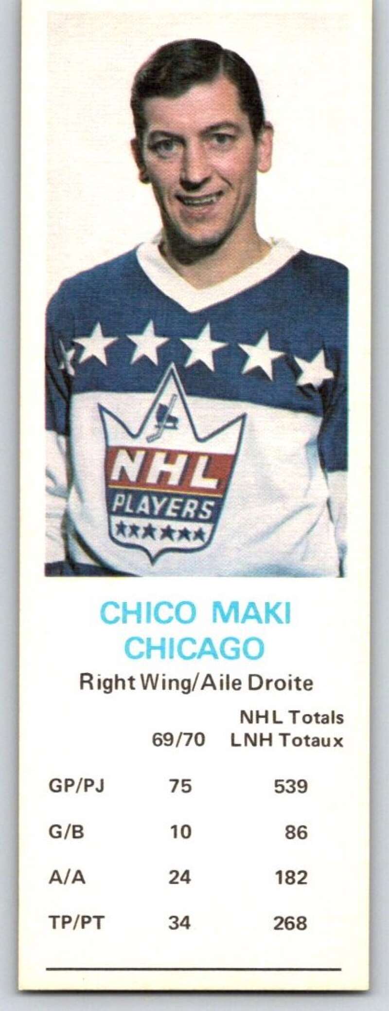 1970-71 Dad's Cookies #75 Chico Maki Chicago Blackhawks X317