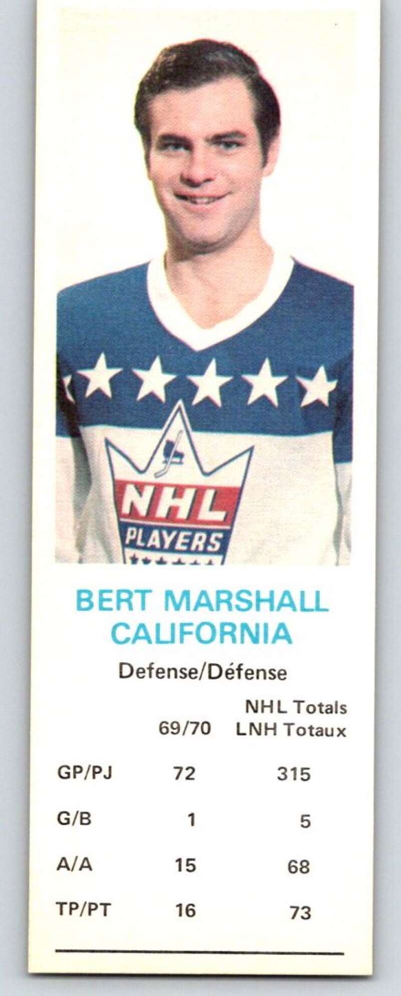 1970-71 Dad's Cookies #77 Bert Marshall California Golden Seals X319