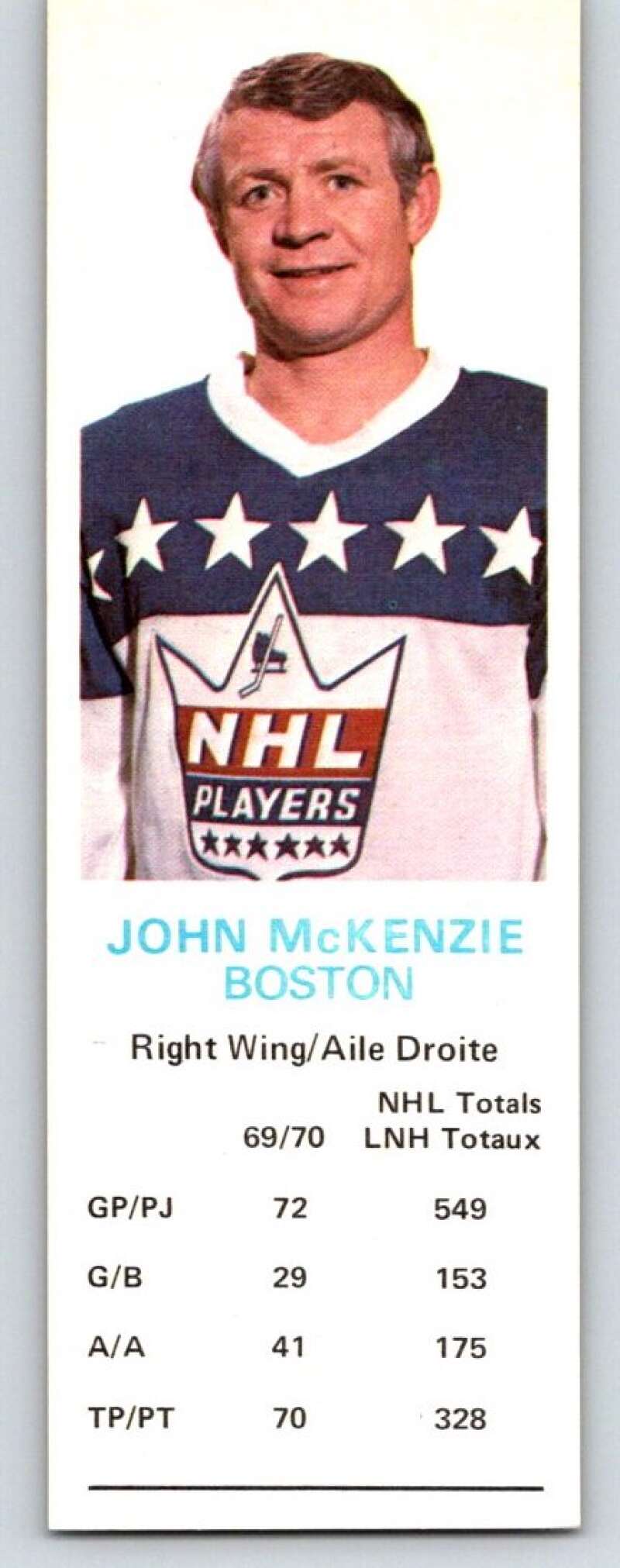1970-71 Dad's Cookies #83 John McKenzie Boston Bruins X330