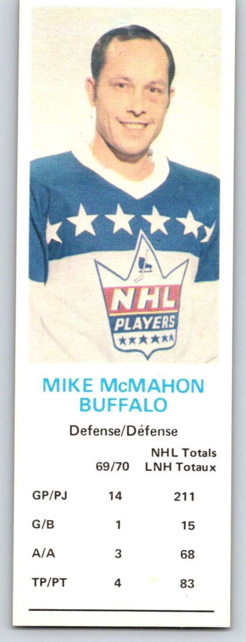 1970-71 Dad's Cookies #84 Mike McMahon Buffalo Sabres X332