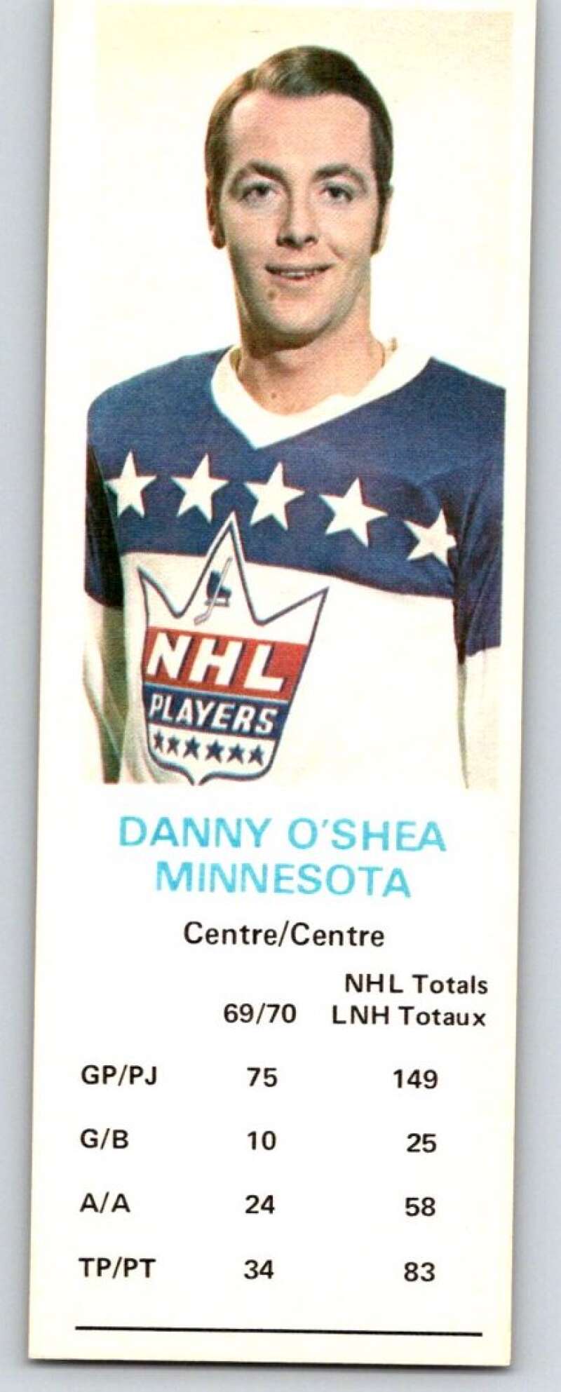 1970-71 Dad's Cookies #93 Danny O'Shea Minnesota North Stars X348