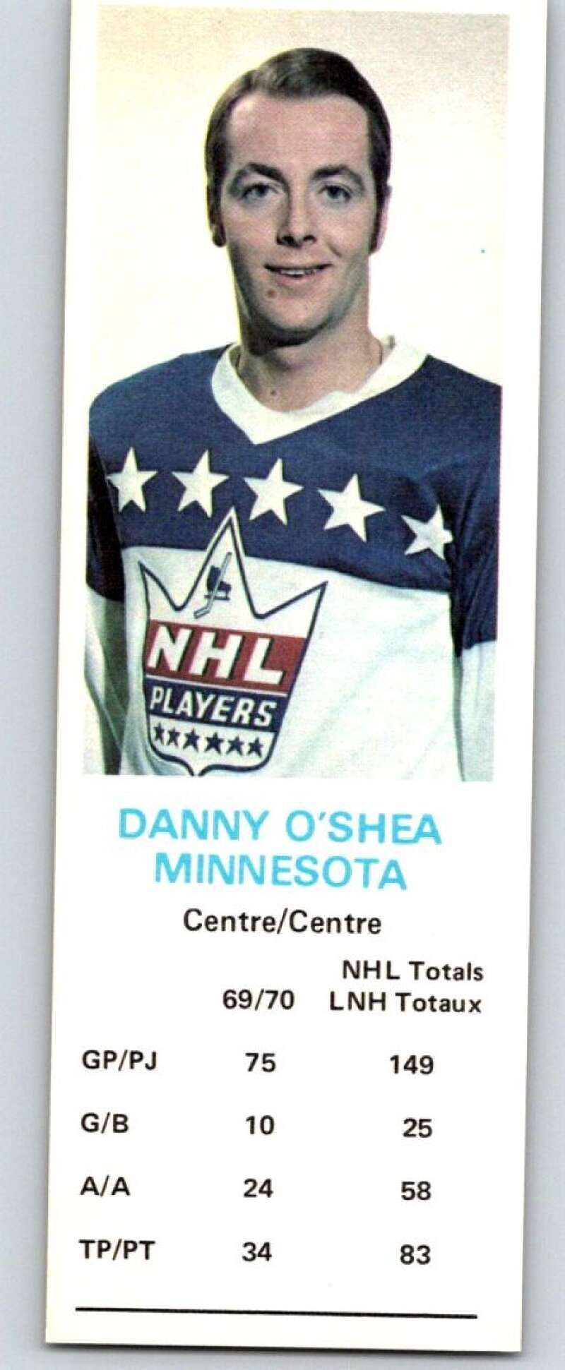1970-71 Dad's Cookies #93 Danny O'Shea Minnesota North Stars X350