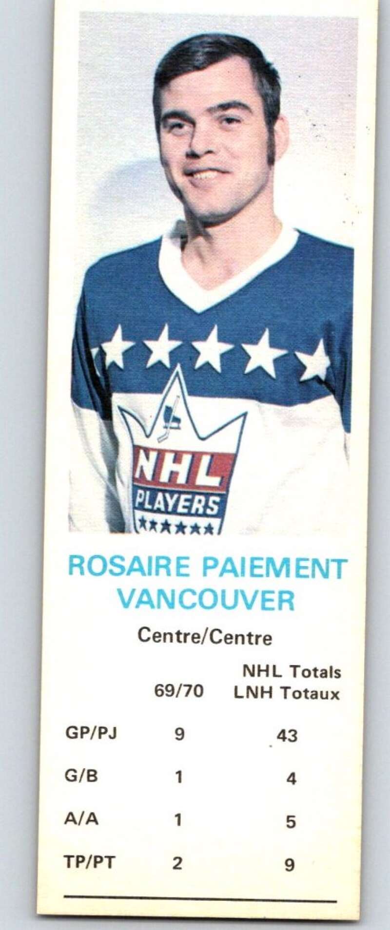 1970-71 Dad's Cookies #94 Rosaire Paiement Vancouver Canucks X353