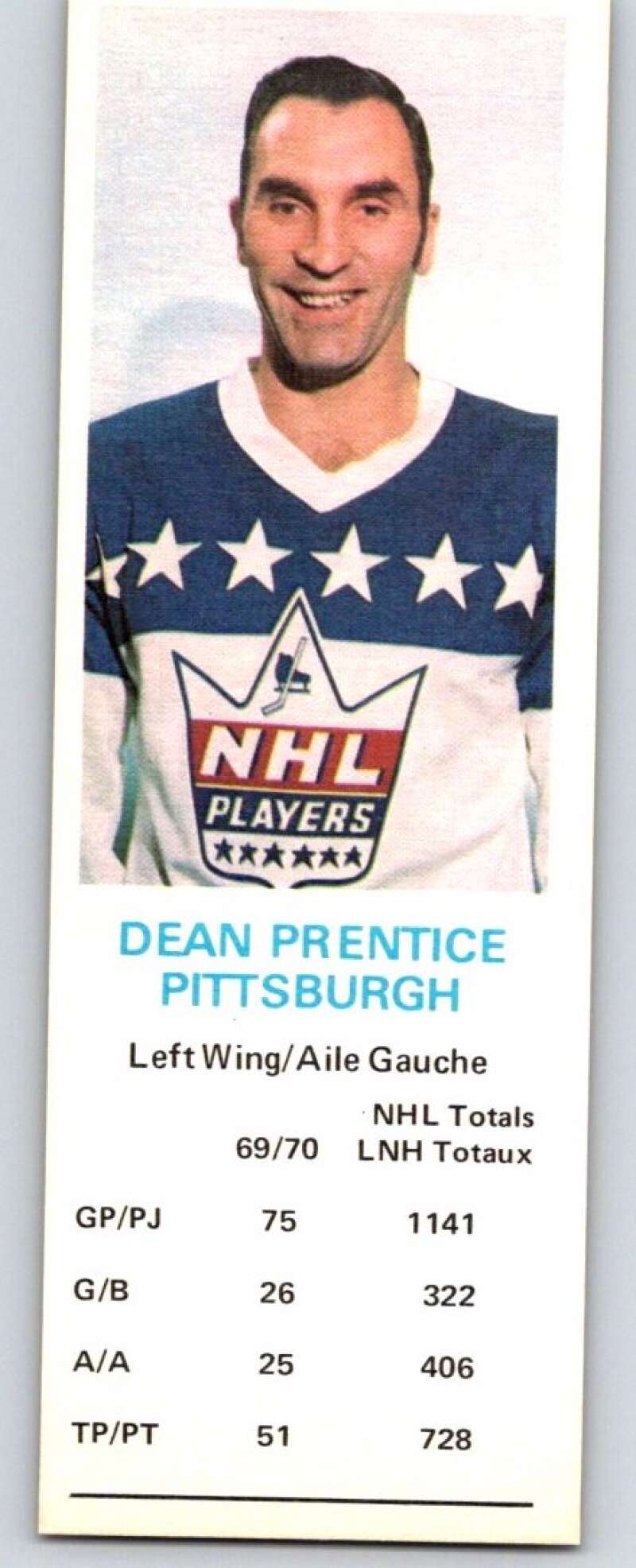 1970-71 Dad's Cookies #104 Dean Prentice Pittsburgh Penguins X365