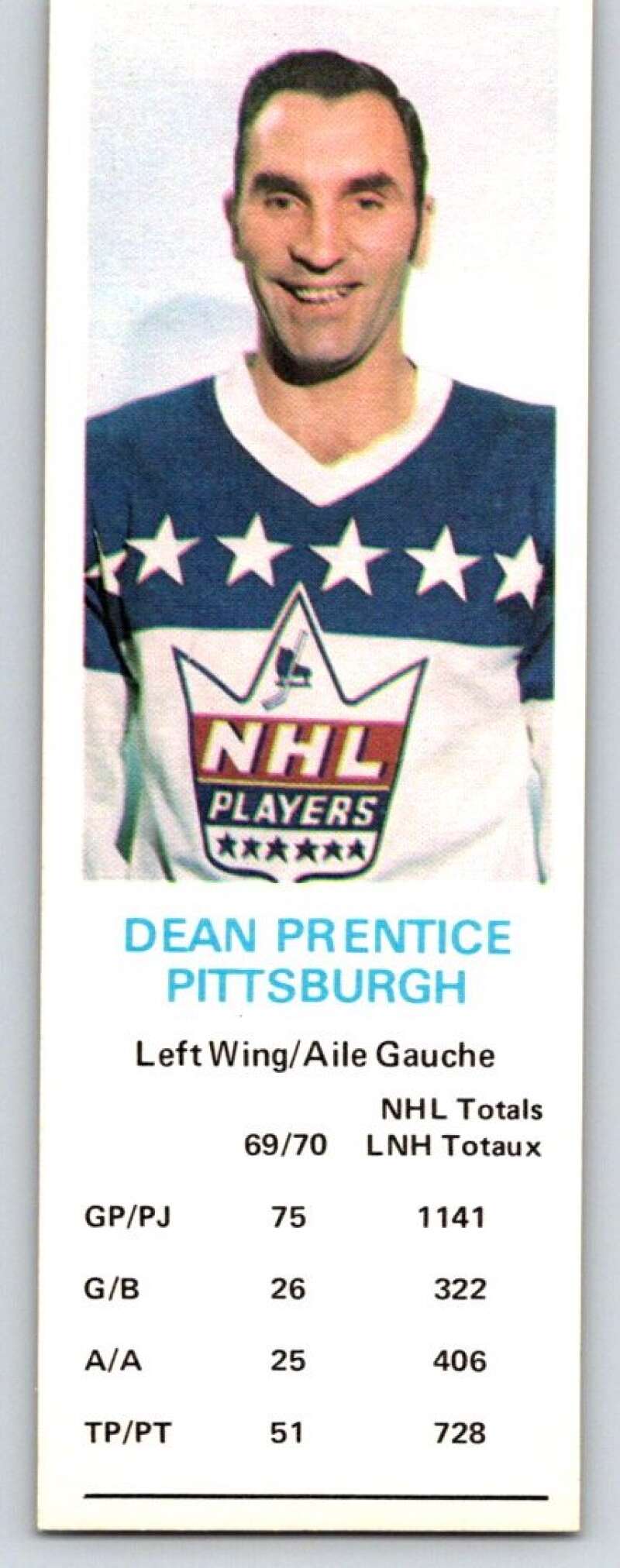 1970-71 Dad's Cookies #104 Dean Prentice Pittsburgh Penguins X368