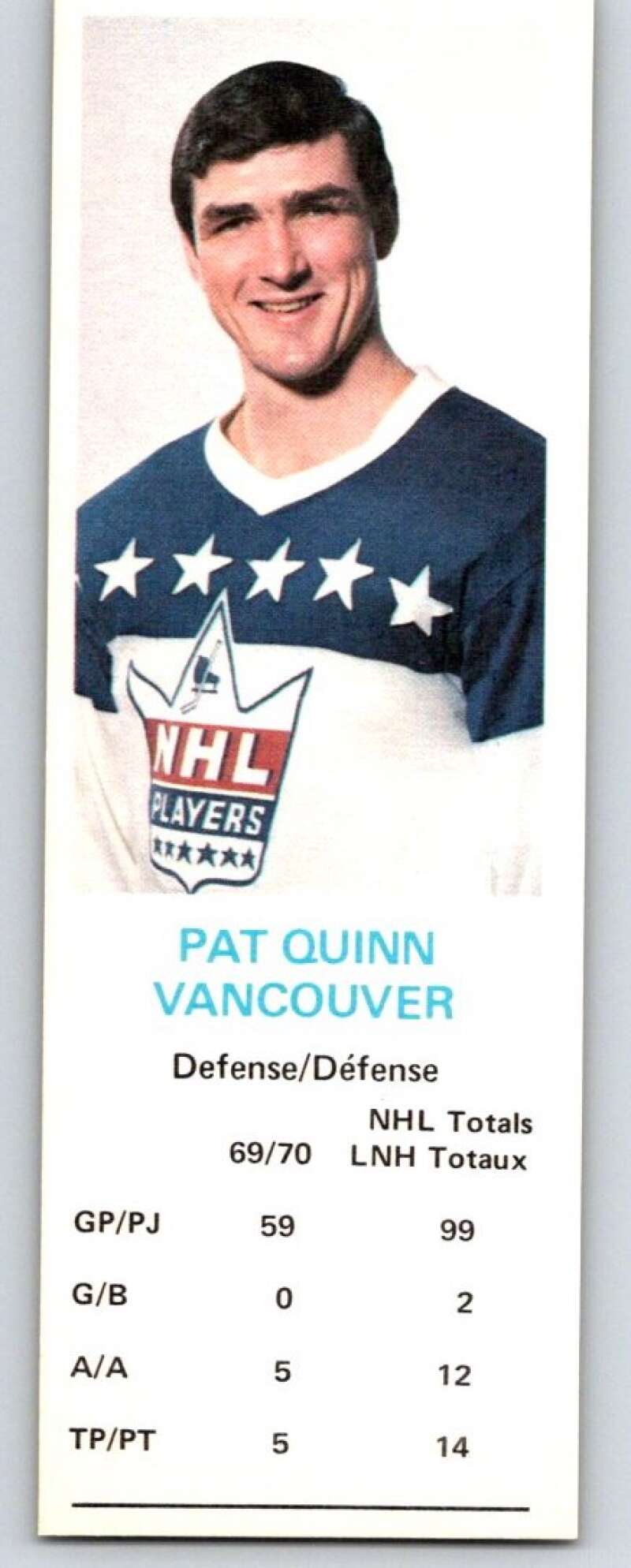 1970-71 Dad's Cookies #107 Pat Quinn Vancouver Canucks X373