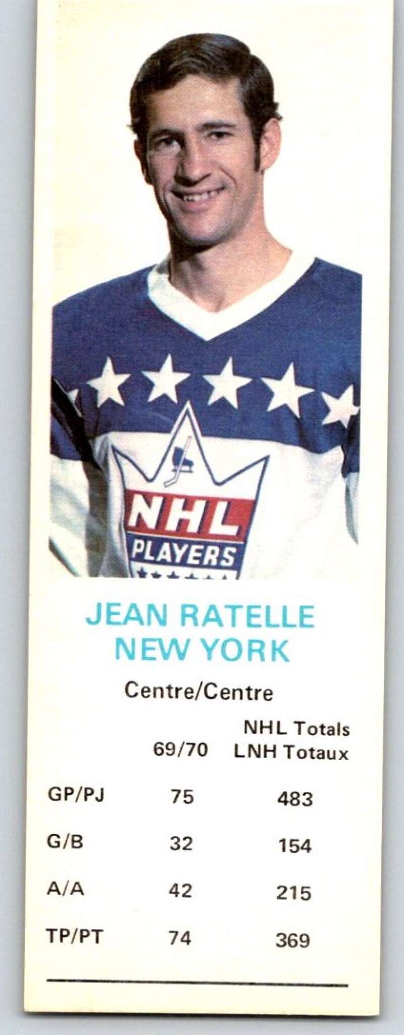 1970-71 Dad's Cookies #108 Jean Ratelle New York Rangers X376