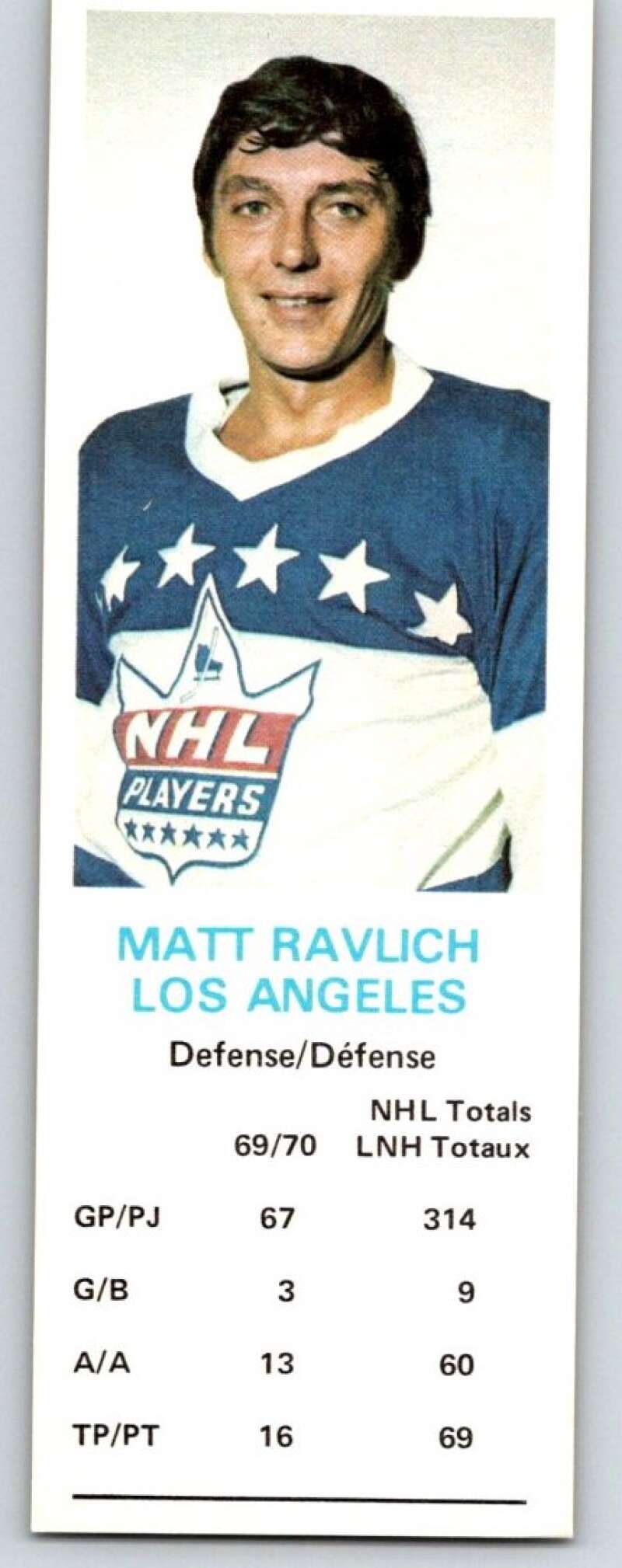 1970-71 Dad's Cookies #109 Matt Ravlich Los Angeles Kings X377