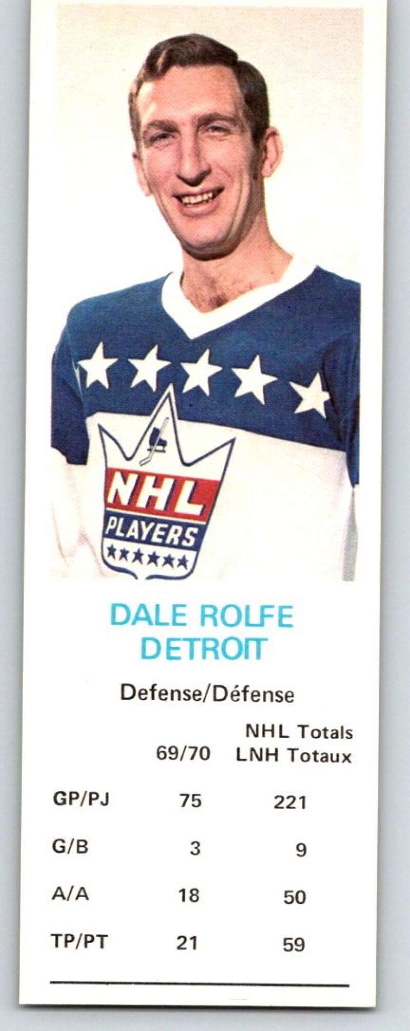 1970-71 Dad's Cookies #113 Dale Rolfe Detroit Red Wings X381