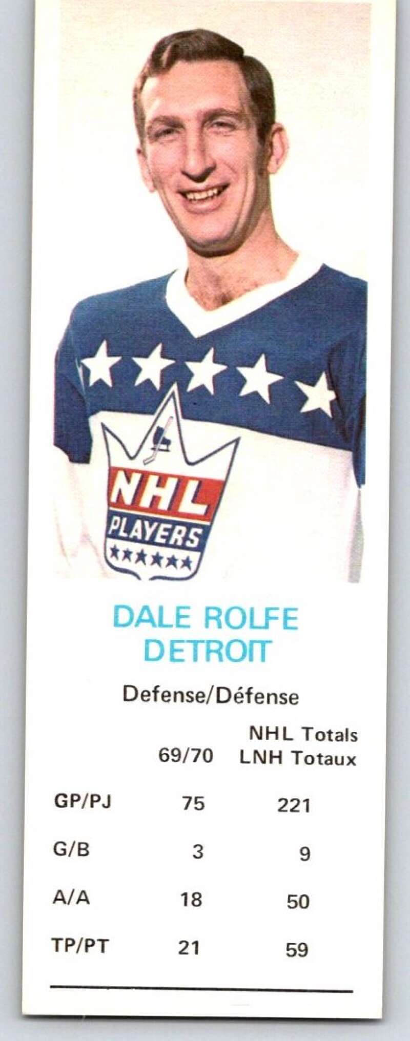 1970-71 Dad's Cookies #113 Dale Rolfe Detroit Red Wings X382