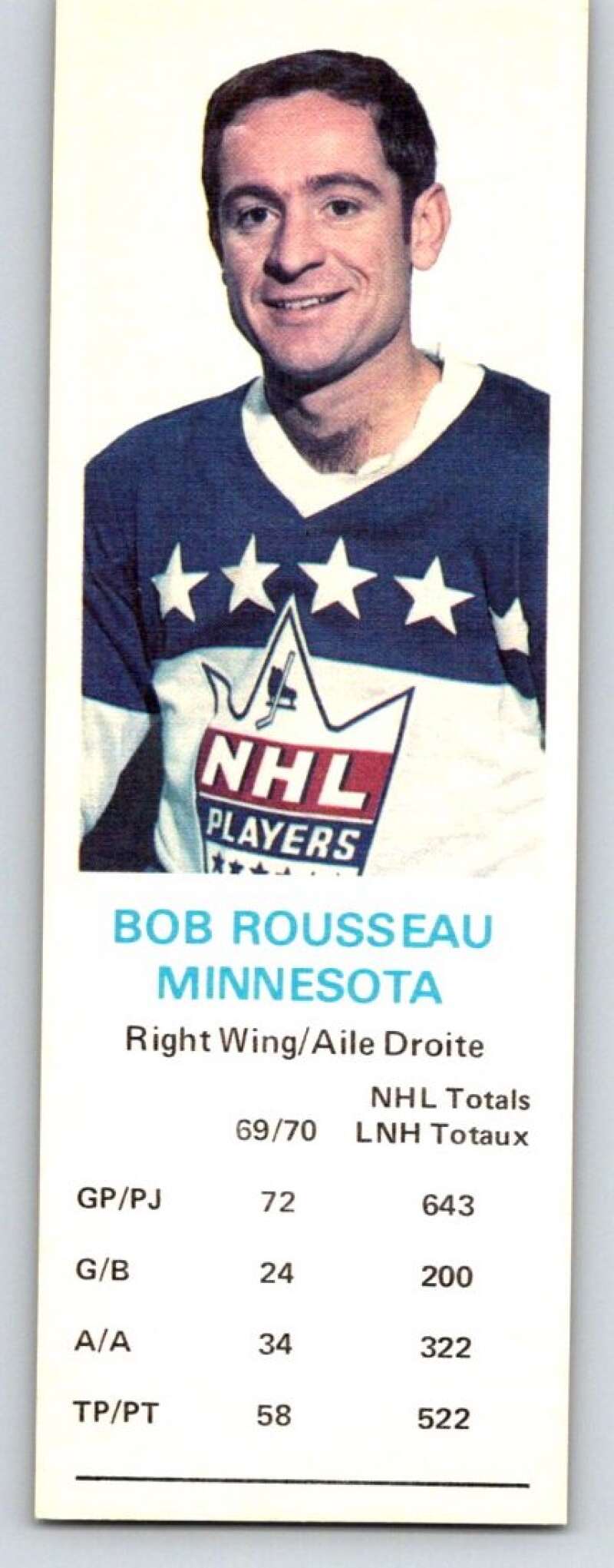 1970-71 Dad's Cookies #114 Bobby Rousseau Minnesota North Stars X383