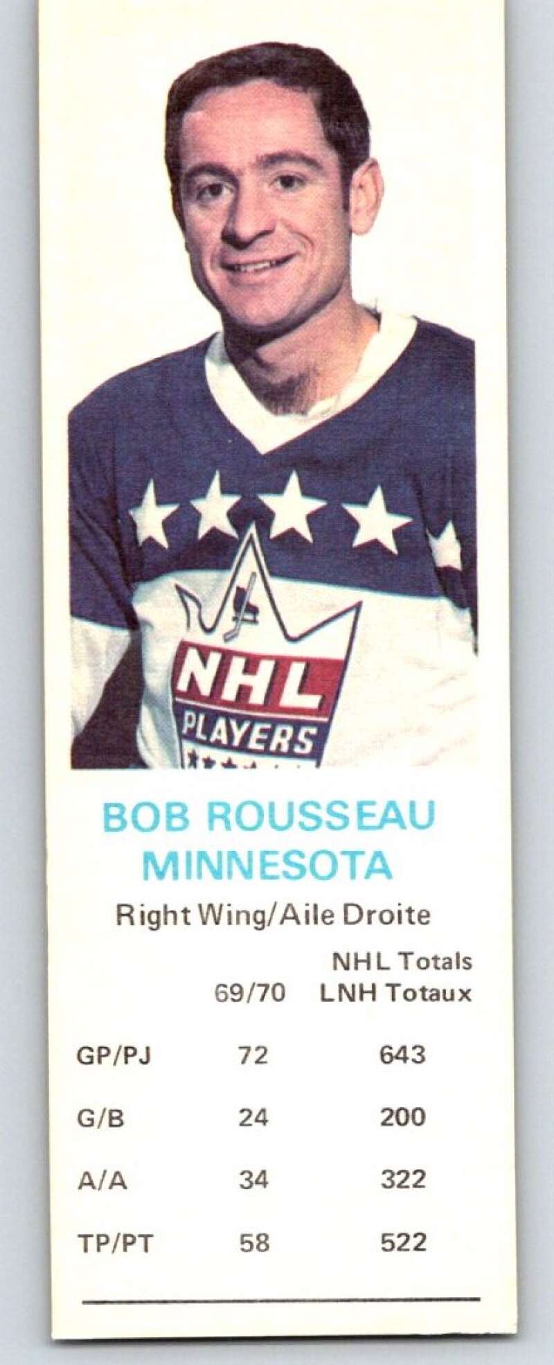 1970-71 Dad's Cookies #114 Bobby Rousseau Minnesota North Stars X384