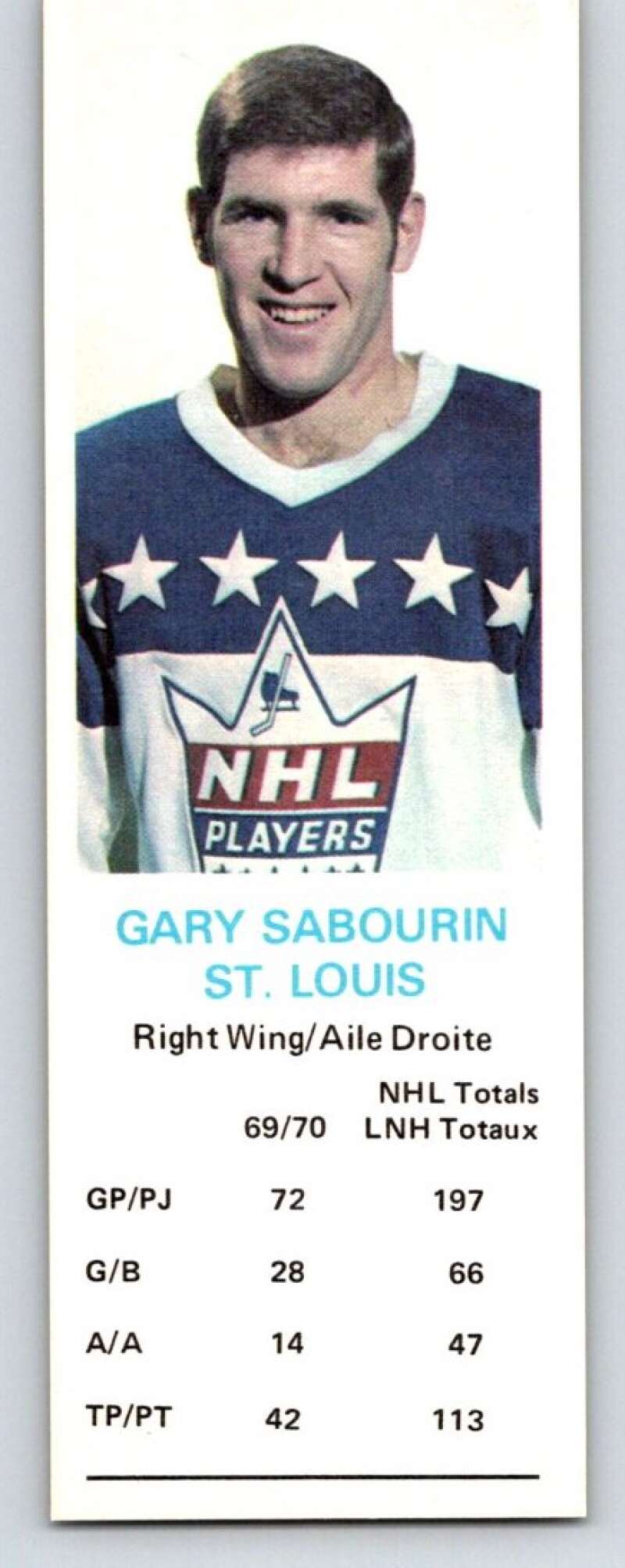 1970-71 Dad's Cookies #115 Gary Sabourin St. Louis Blues X385