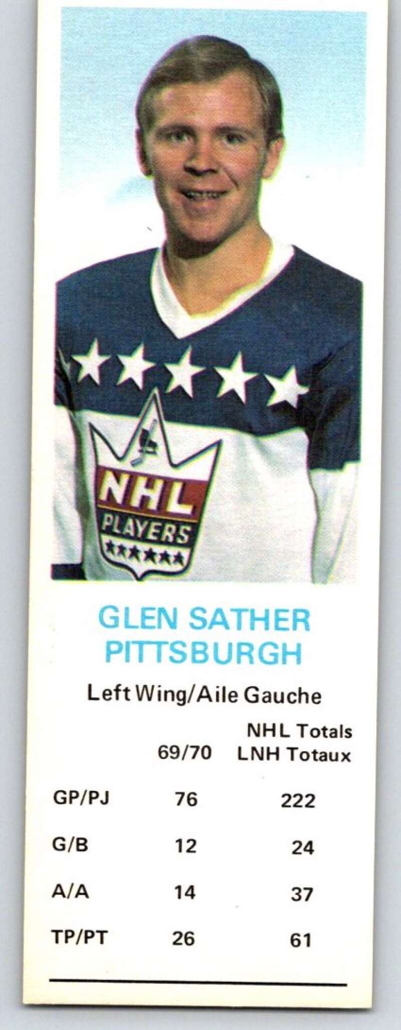 1970-71 Dad's Cookies #117 Glen Sather Pittsburgh Penguins X390