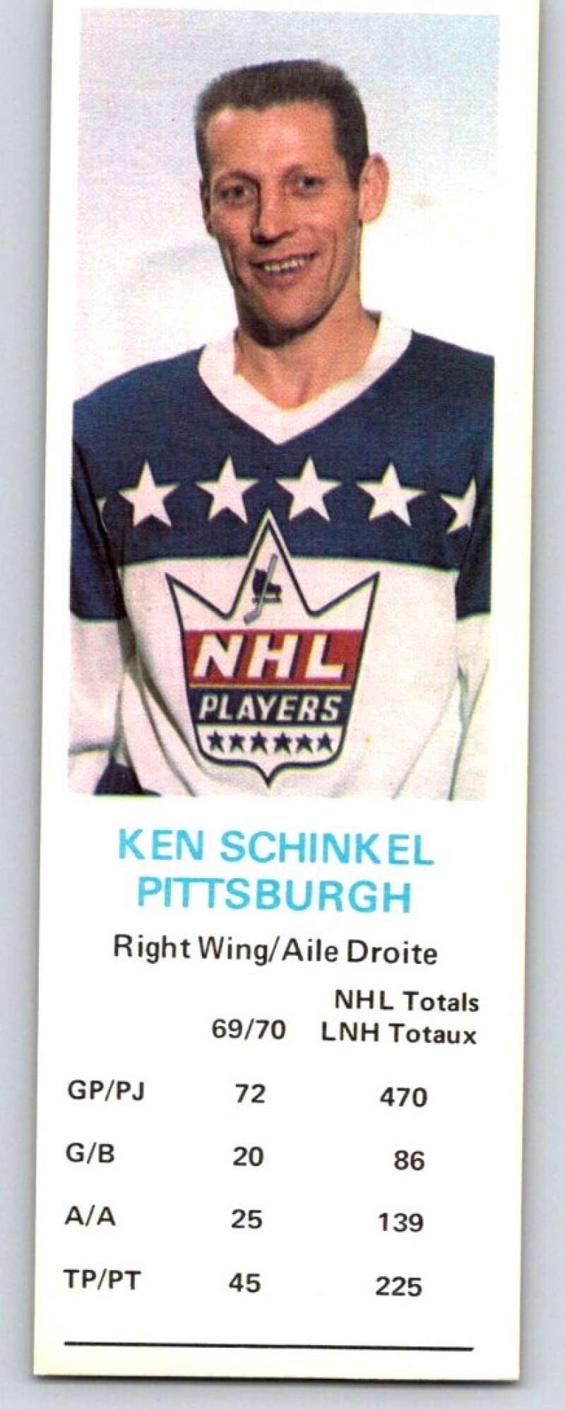 1970-71 Dad's Cookies #119 Ken Schinkel Pittsburgh Penguins X393