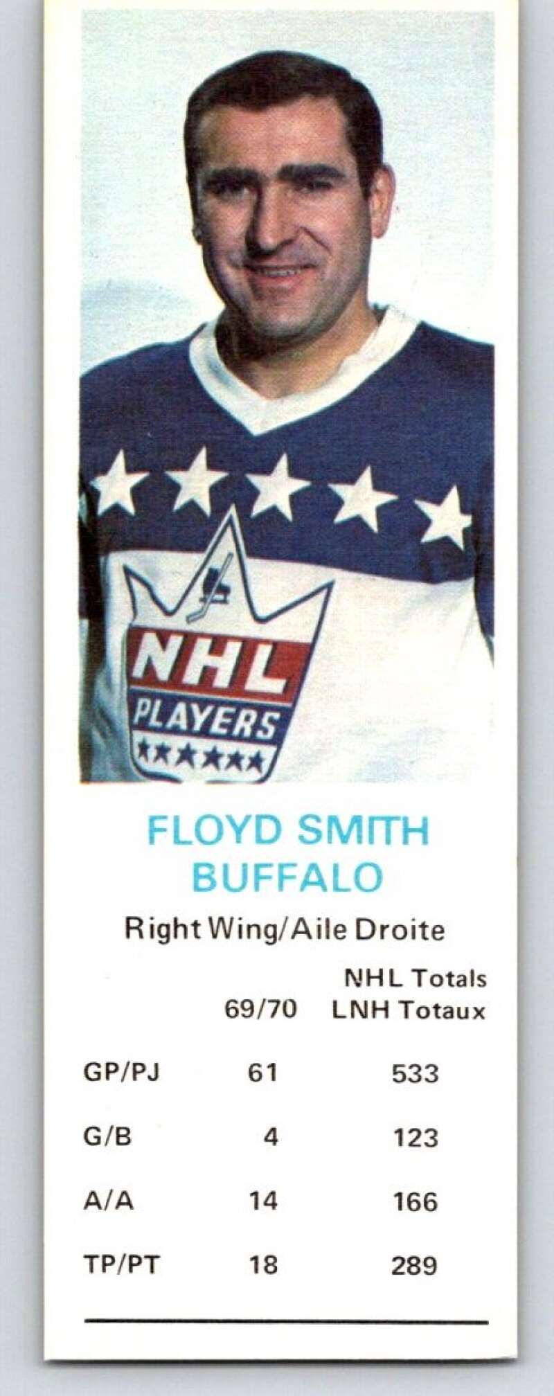 1970-71 Dad's Cookies #123 Floyd Smith Buffalo Sabres X397