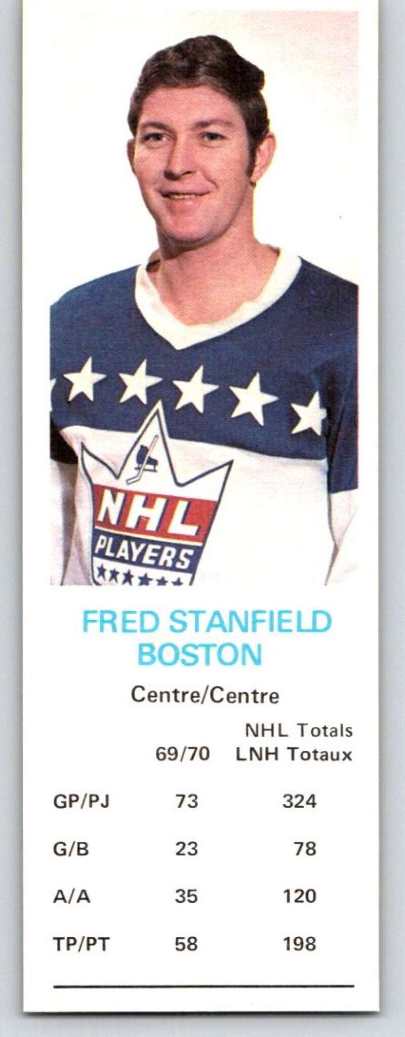 1970-71 Dad's Cookies #124 Fred Stanfield Boston Bruins X398