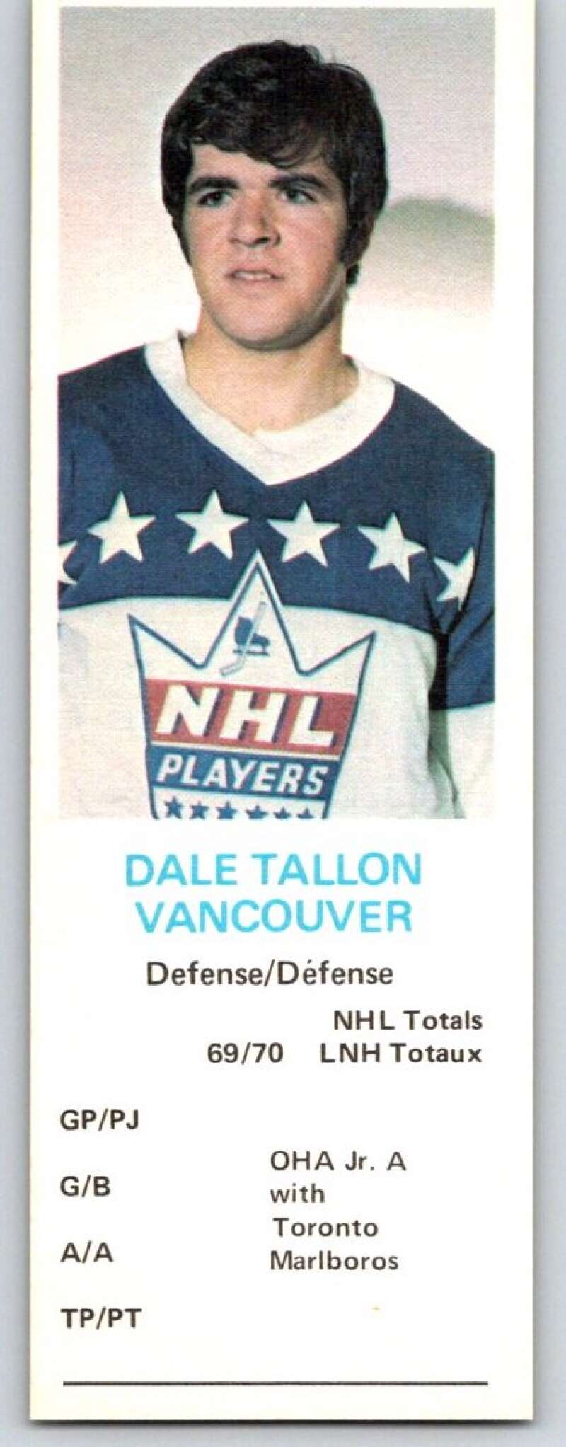 1970-71 Dad's Cookies #127 Dale Tallon Vancouver Canucks X405