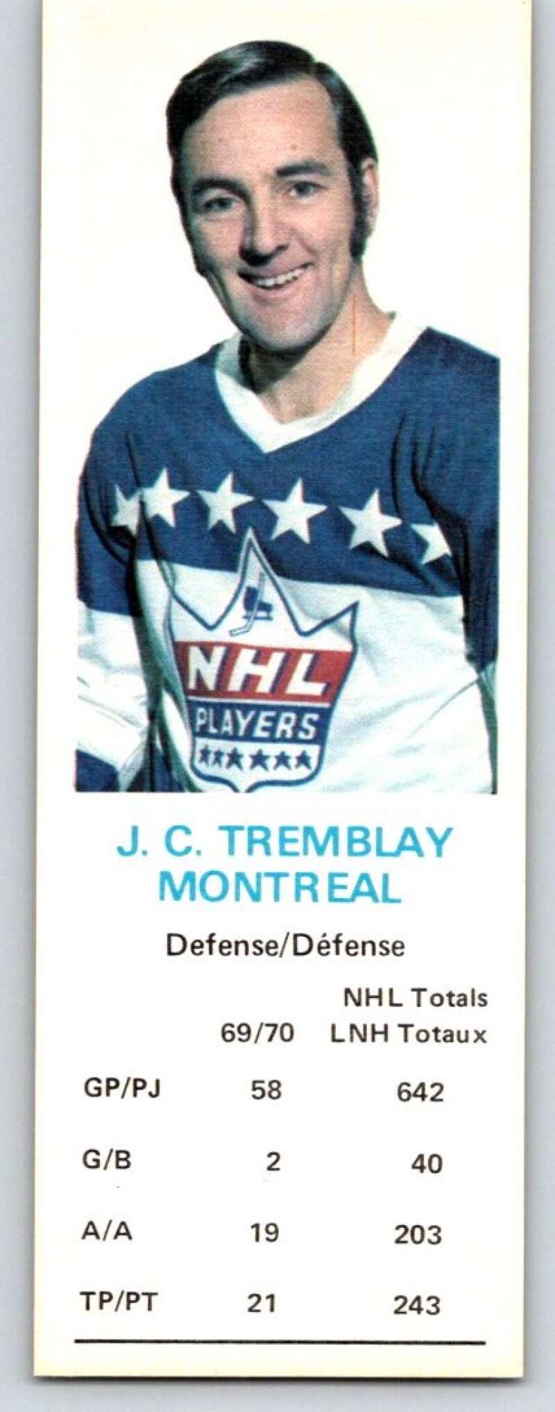1970-71 Dad's Cookies #129 J.C. Tremblay Montreal Canadiens X407