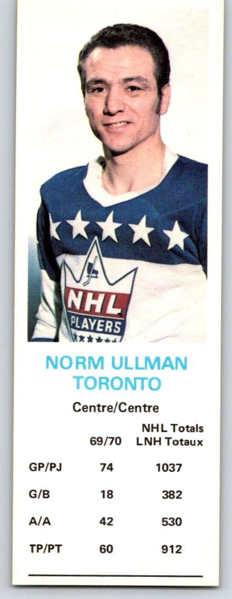 1970-71 Dad's Cookies #130 Norm Ullman Toronto Maple Leafs X408