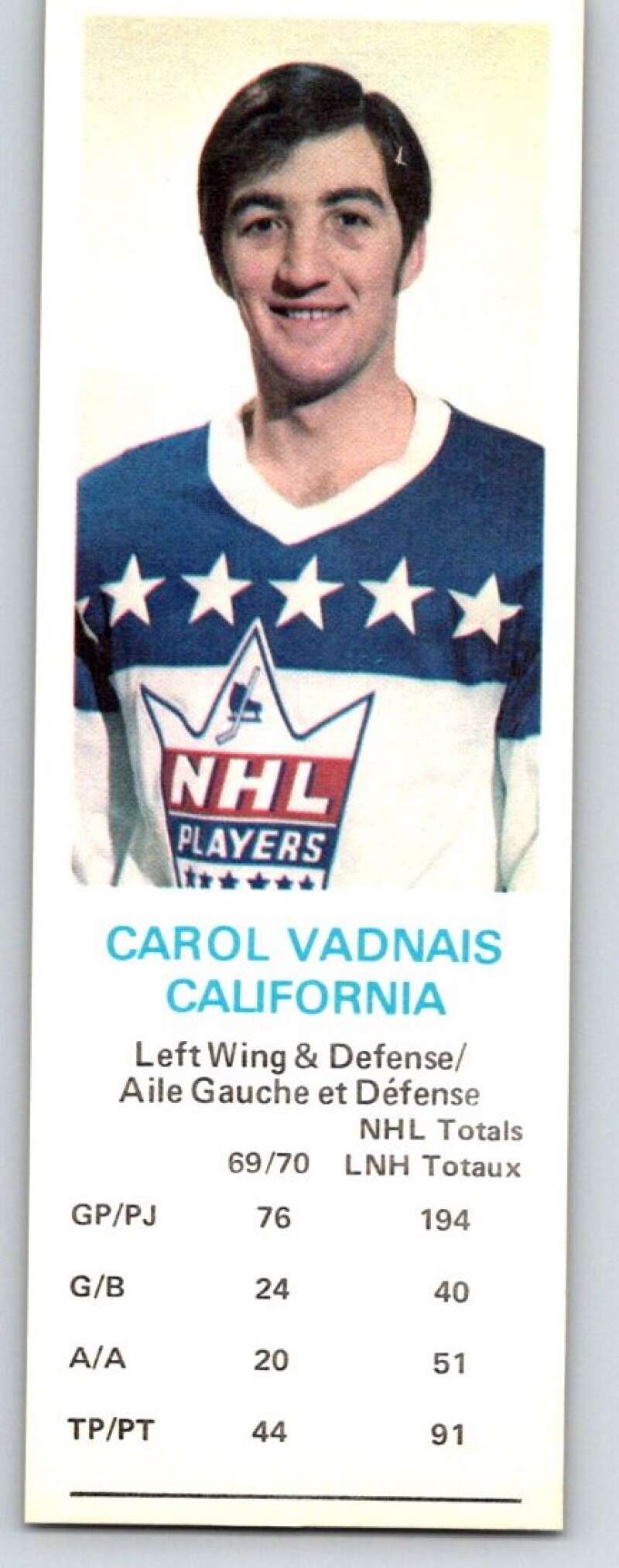 1970-71 Dad's Cookies #133 Carol Vadnais California Golden Seals X415