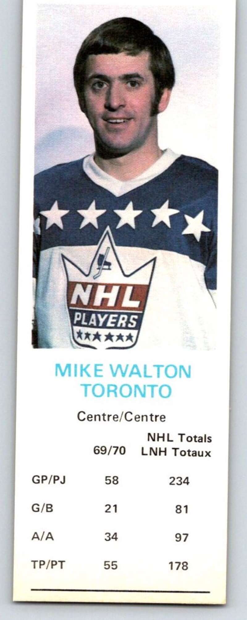 1970-71 Dad's Cookies #136 Mike Walton Toronto Maple Leafs X421