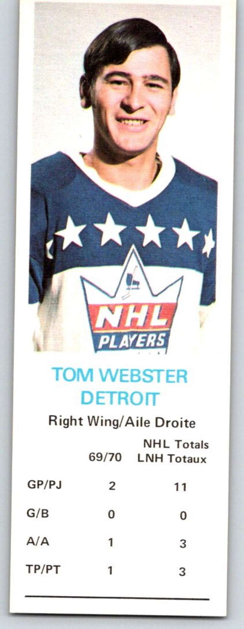 1970-71 Dad's Cookies #139 Tom Webster Detroit Red Wings X424