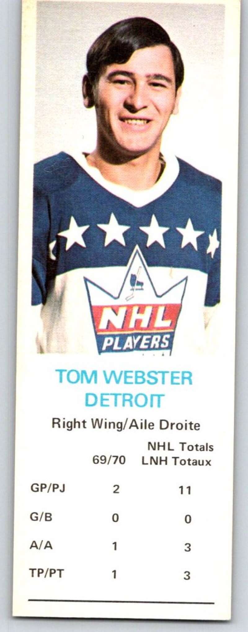1970-71 Dad's Cookies #139 Tom Webster Detroit Red Wings X425
