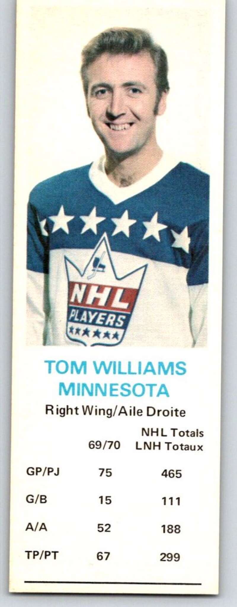 1970-71 Dad's Cookies #141 Tom Williams Minnesota North Stars X429
