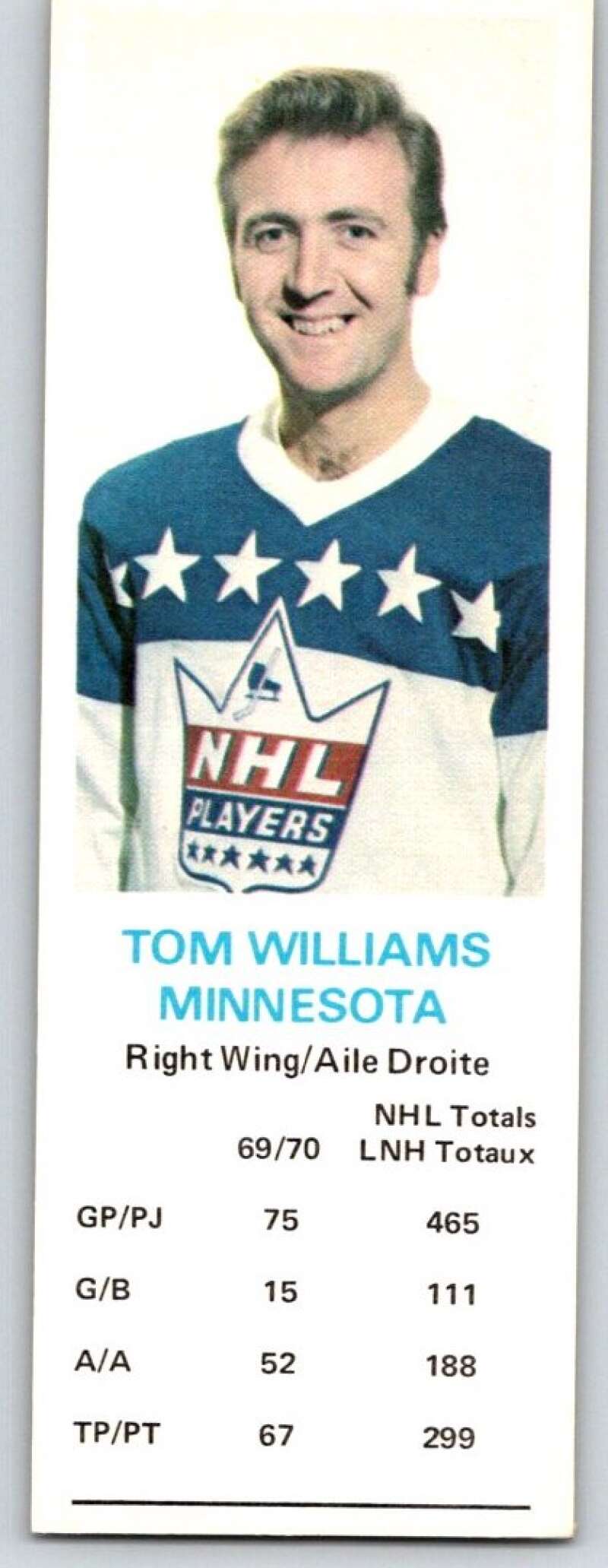 1970-71 Dad's Cookies #141 Tom Williams Minnesota North Stars X430