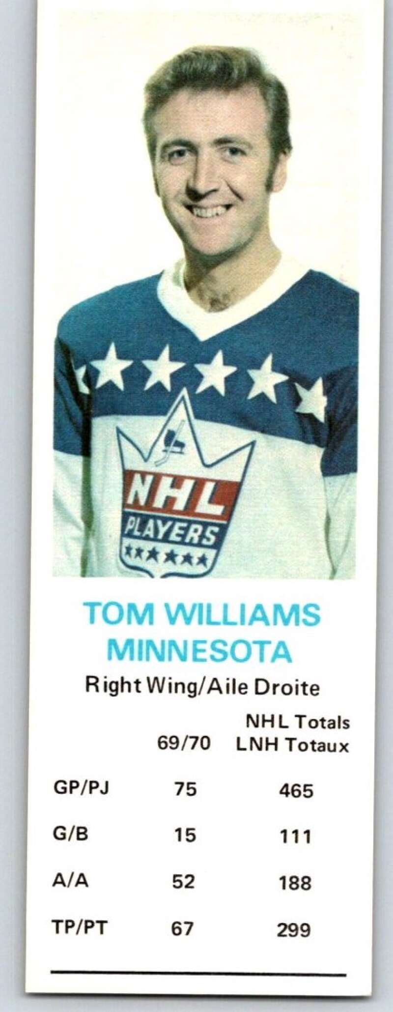 1970-71 Dad's Cookies #141 Tom Williams Minnesota North Stars X431
