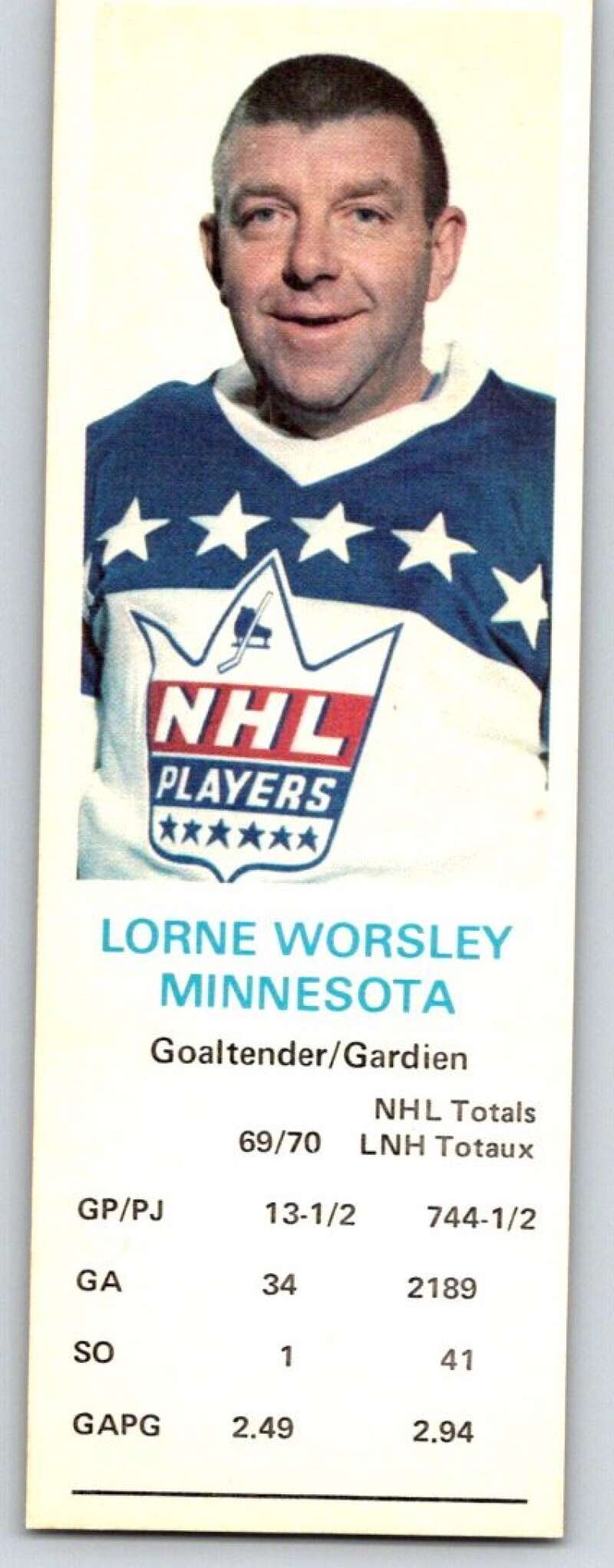 1970-71 Dad's Cookies #143 Gump Worsley Minnesota North Stars X435