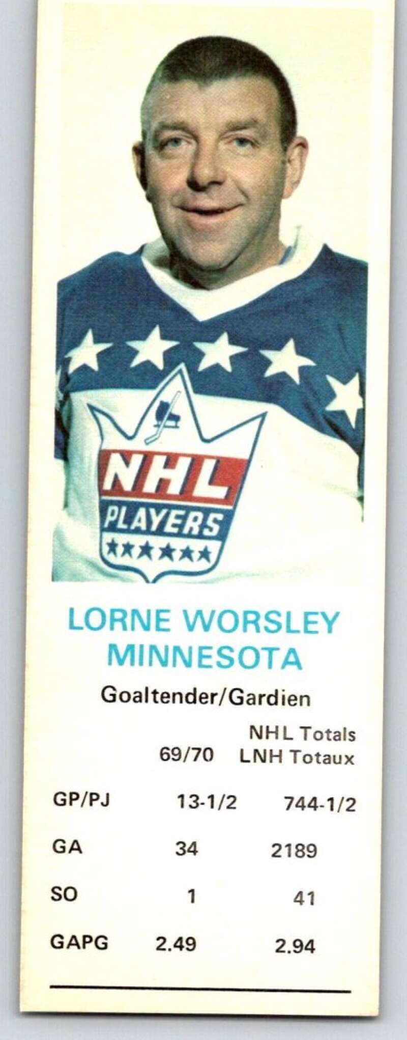 1970-71 Dad's Cookies #143 Gump Worsley Minnesota North Stars X436