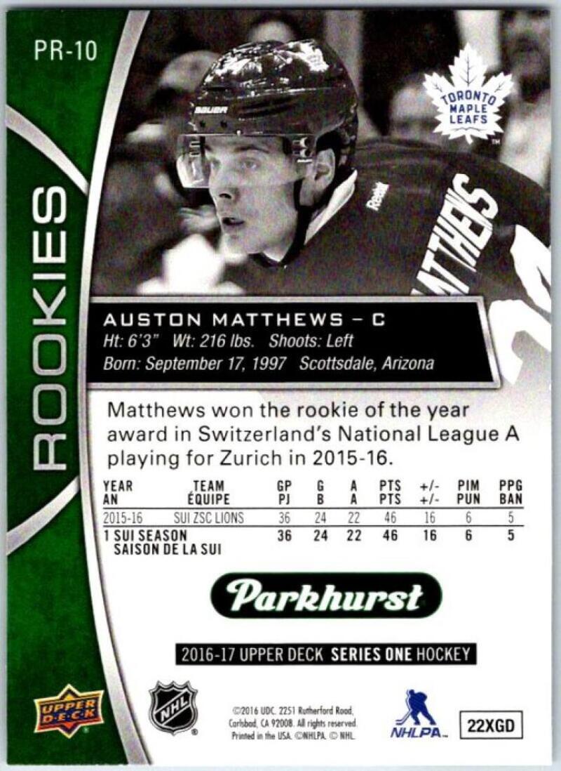 HCWPP - 2016-17 Upper Deck Parkhurst #PR-10 Auston Matthews Rookie RC - 294100