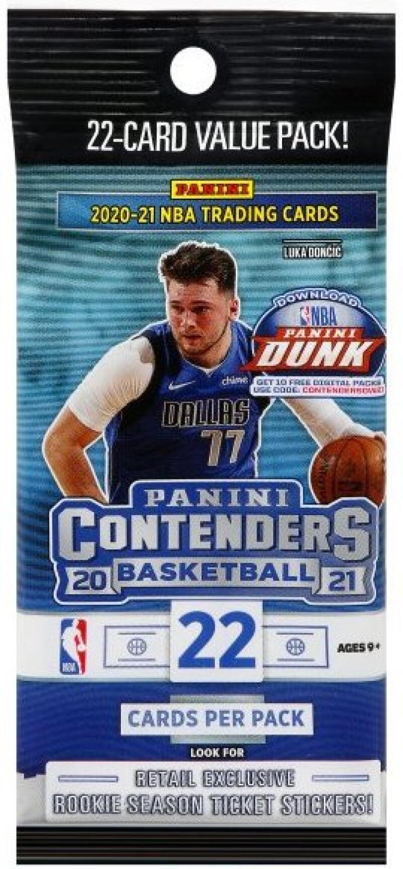 2020-21 Panini Contenders Basketball Cello Value 22 Card Fat Pack