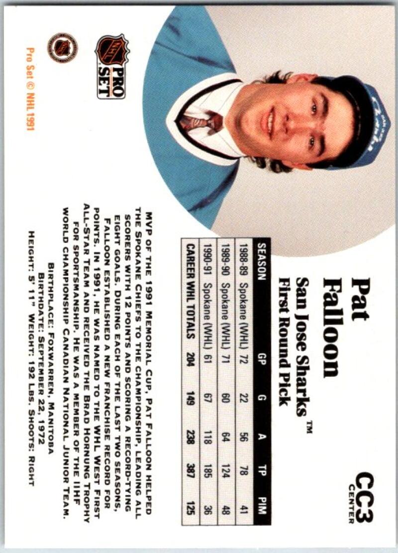 1991-92 Pro Set CC #CC3 Pat Falloon Rookie RC Short Print V50589