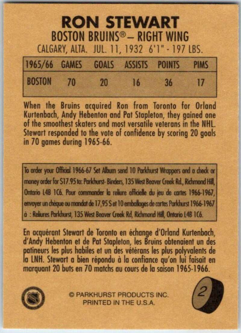 1995-96 Parkhurst '66-67 #2 Ron Stewart Boston Bruins V50648
