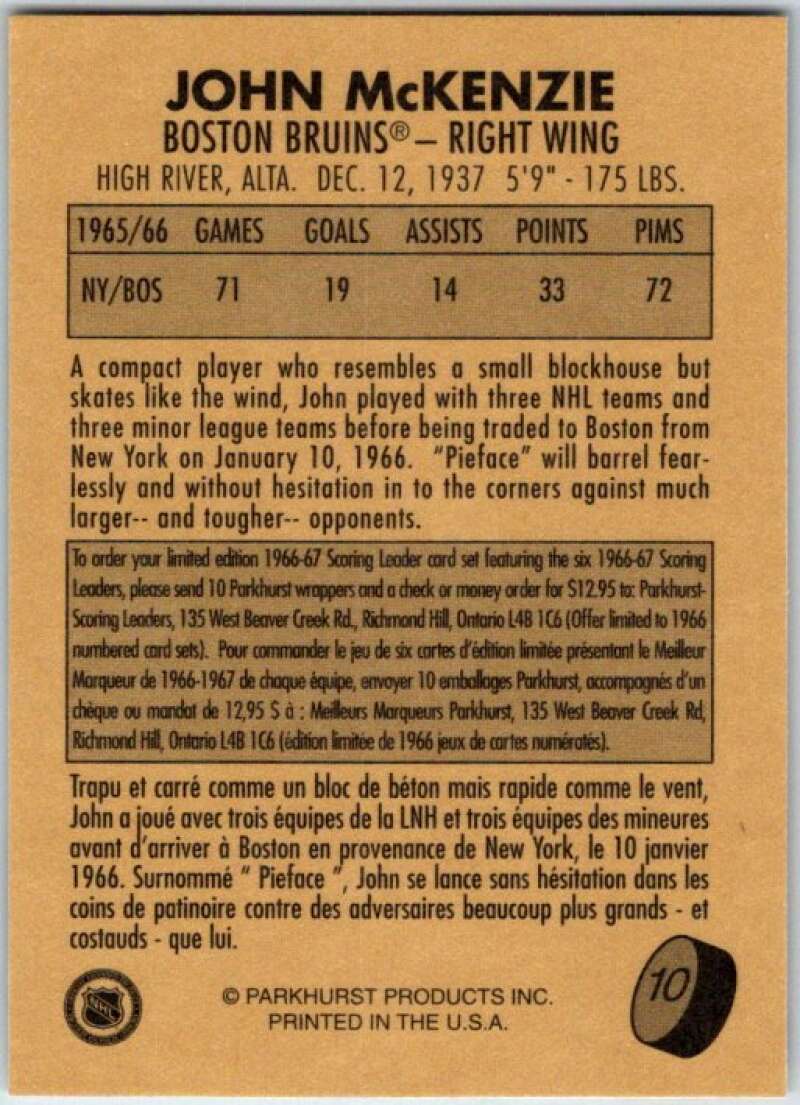1995-96 Parkhurst '66-67 #10 John McKenzie Boston Bruins V50657