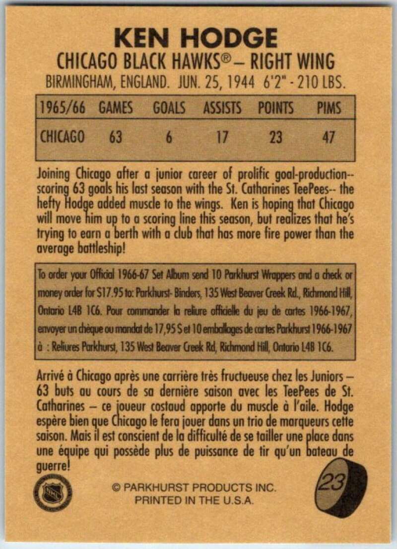 1995-96 Parkhurst '66-67 #23 Ken Hodge Chicago Blackhawks V50669