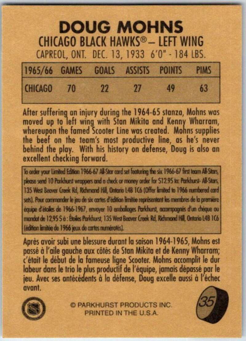 1995-96 Parkhurst '66-67 #35 Doug Mohns Chicago Blackhawks V50680