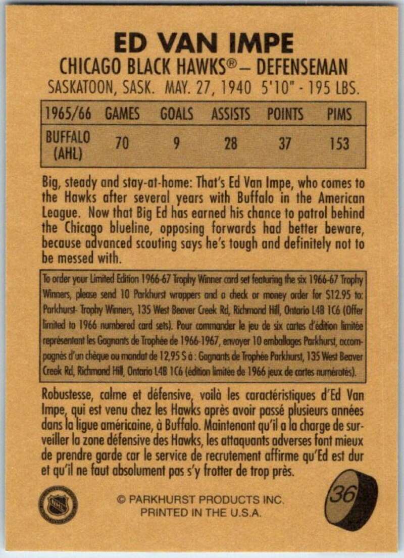 1995-96 Parkhurst '66-67 #36 Ed Van Impe Chicago Blackhawks V50681