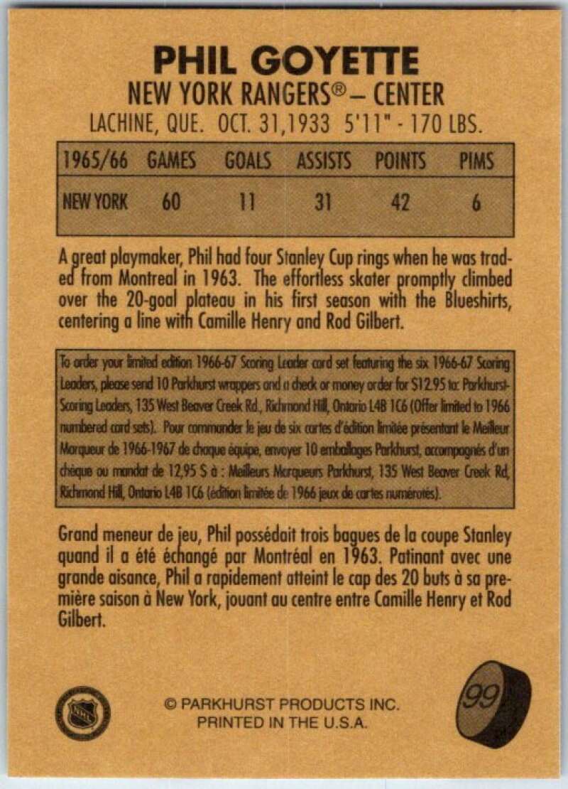 1995-96 Parkhurst '66-67 #99 Phil Goyette New York Rangers V50752