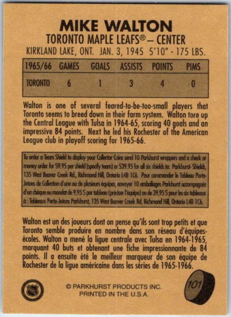 1995-96 Parkhurst '66-67 #101 Mike Walton Toronto Maple Leafs V50753