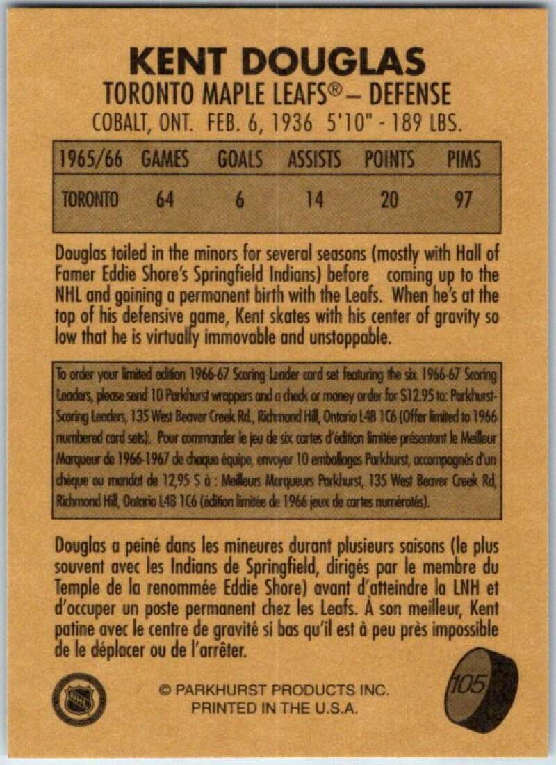 1995-96 Parkhurst '66-67 #105 Kent Douglas Toronto Maple Leafs V50757