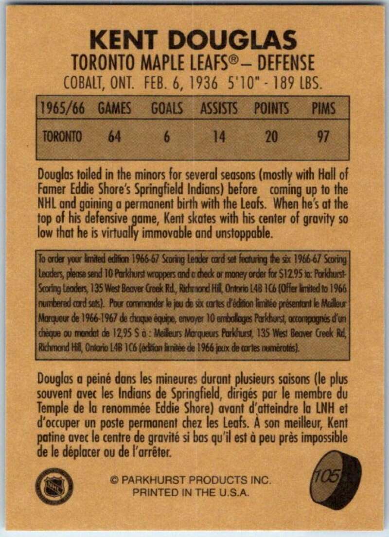 1995-96 Parkhurst '66-67 #105 Kent Douglas Toronto Maple Leafs V50758