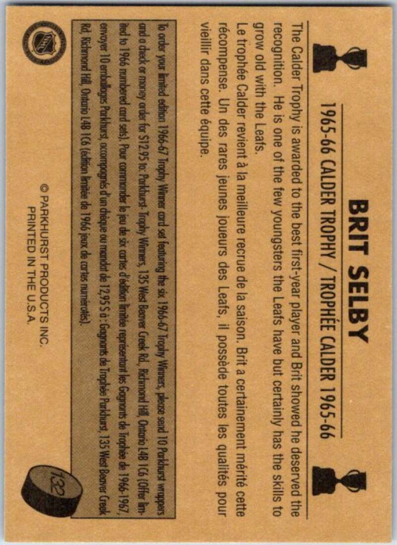 1995-96 Parkhurst '66-67 #132 Brit Selby Toronto Maple Leafs V50783