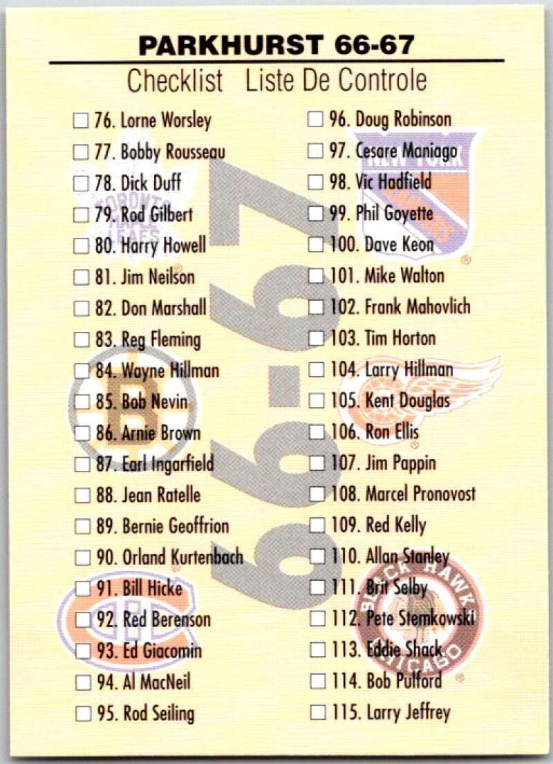 1995-96 Parkhurst '66-67 #150 Checklist V50797